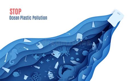 Stop Ocean Plastic Pollution Banner Design Template In Paper Cut Style