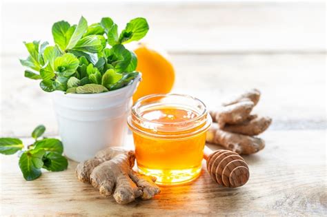 Premium Photo Set Of Products To Boost The Immune System Honey Lemon Nuts Ginger To