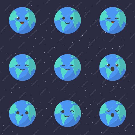 Premium Vector Cute Planet Earth Cartoon Character Set Of Cute