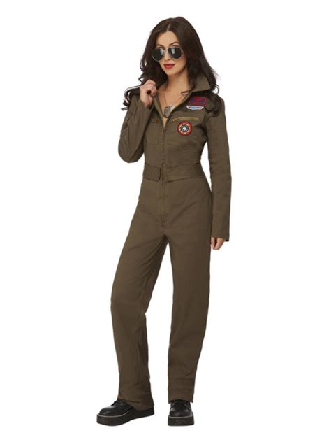 Top Gun Ladies Costume Khaki Fancy Dress Town Superheroes And Halloween Costumes Wigs Masks