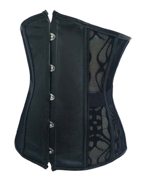 Fashion Black Faux Leather And Lace Waist Cincher Underbust Corset N10799