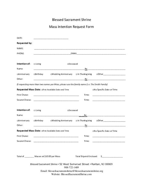 Fillable Online Blessed Sacrament Shrine Mass Intention Request Form Fax Email Print Pdffiller