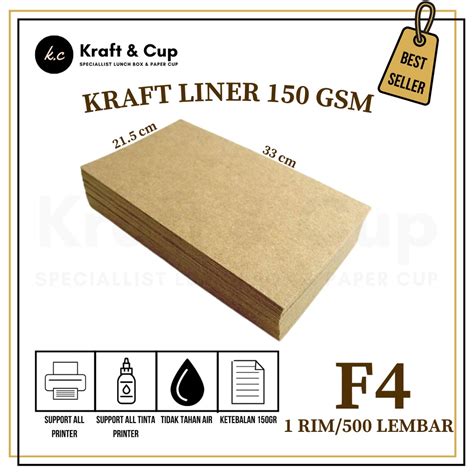 Jual Kertas Kraft F4 Liner 150 Gsm Isi 500 Lembar Kertas Kraft Coklat