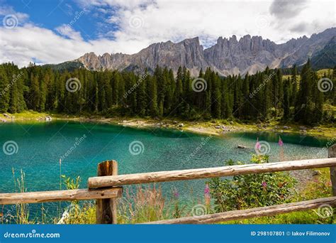 Karersee Small Alpine Lake In Dolomites In South Tyrol Italy Stock