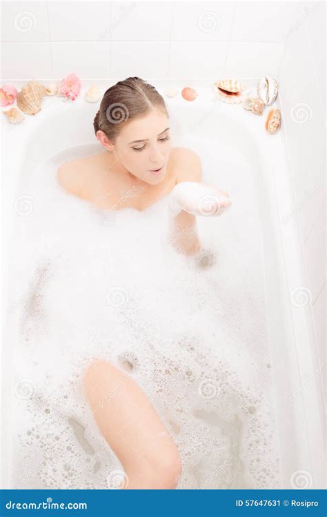 Lovely Woman In Bath With Foam Having Fun Stock Image Image Of