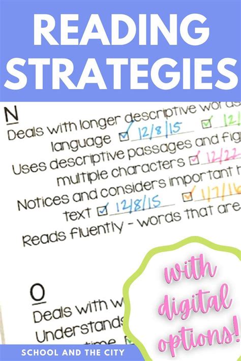 Reading Strategy Checklist Guided Reading Level Skills With Digital