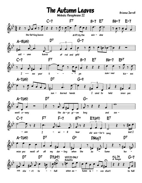 The Autumn Leaves Sheet Music For Piano Solo