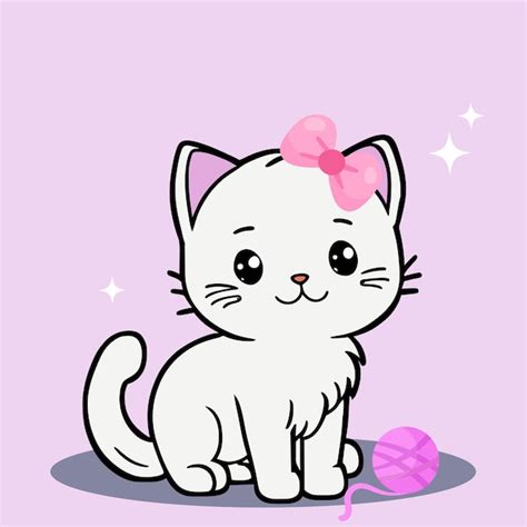 Pequeño personaje de dibujos animados lindo gato con lazo rosa