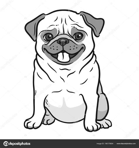 Pug cão preto e branco mão desenhada desenho animado retrato Engraçado