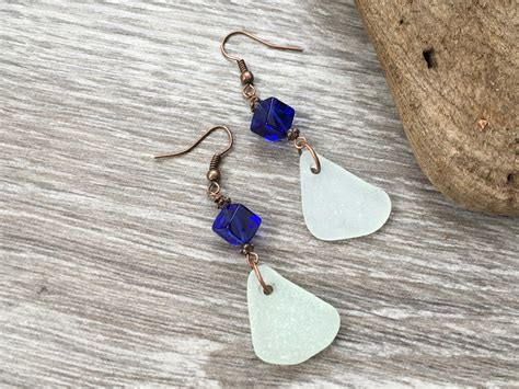 Natural Sea Glass Earrings Unusual Cool Gift For Her Beach Glass