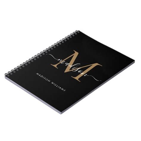 Modern Black Gold Monogram Script Name Initial Notebook Zazzle