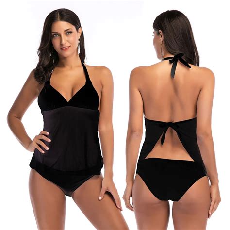 Women Plus Size Solid Mesh Splice Strap Bandage Split Bikini Swim Wear