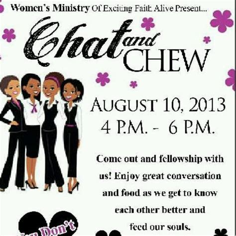 Ladies Fellowship Ideas | Womens ministry event. "Chat n Chew ...