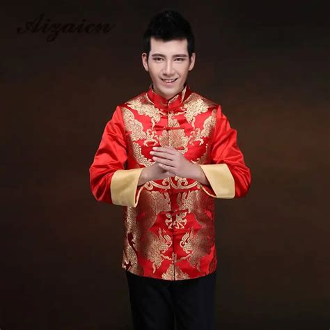 2016 New Red Chinese Men's Costume Tang Suit Toast Clothing Groom ...