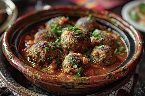 Premium Photo Flavorful Kefta Tagine Cooked In Rich Tomato Sauce Lamb