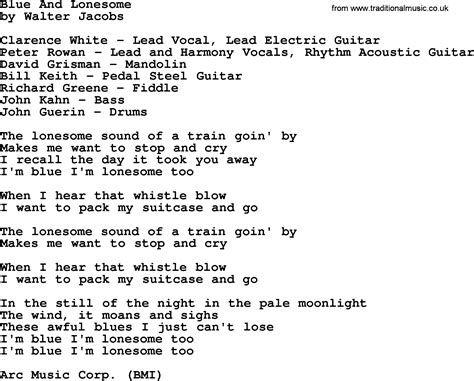 Blue And Lonesome By The Byrds Lyrics With Pdf