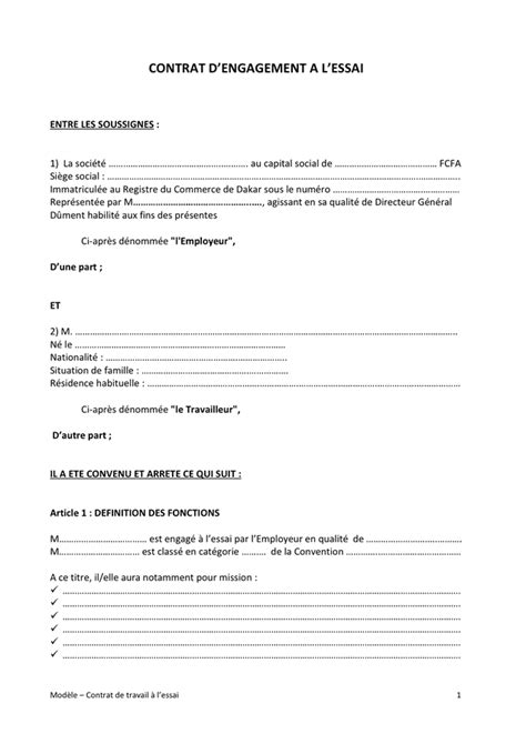 Model De Contrat D Engagement T L Chargement Gratuit Documents Pdf