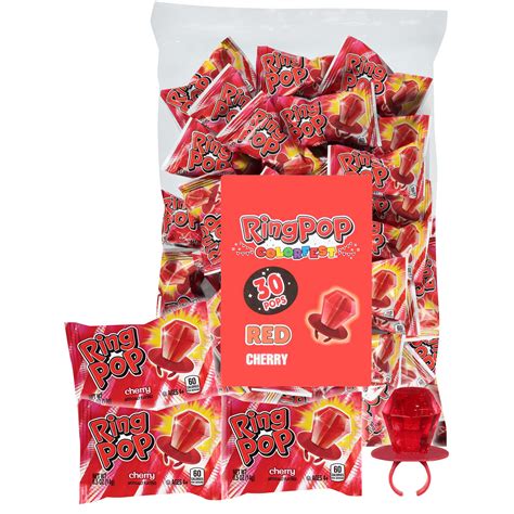 Ring Pop Valentines Candy Red Cherry Colorfest 30 Count Bulk Lollipop Pack