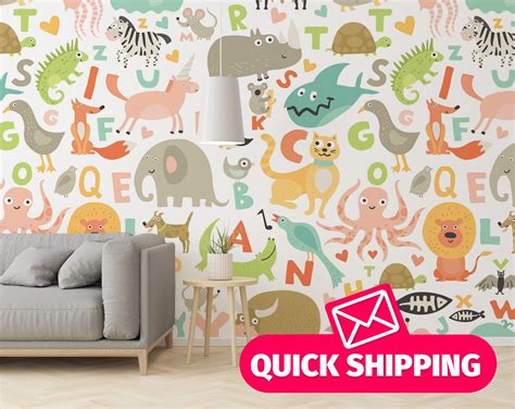 Alphabet Wallpaper Mural Abc Wall Mural Peel And Stick Etsy Australia