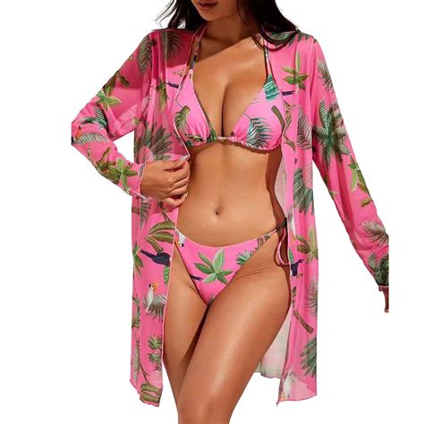 Xuapaodt Women S Bikini Set Floral Print High Stretch 3 Piece Set