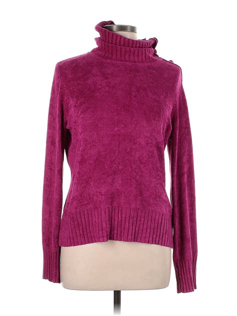 Tribal Color Block Solid Pink Purple Turtleneck Sweater Size L 78