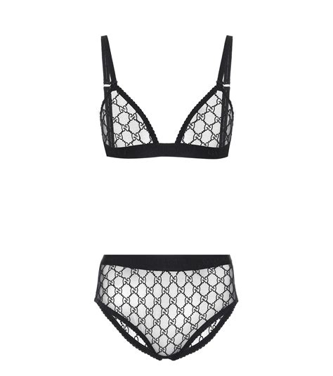 Gucci Tulle Embroide Gg Lingerie Set In Black Lyst