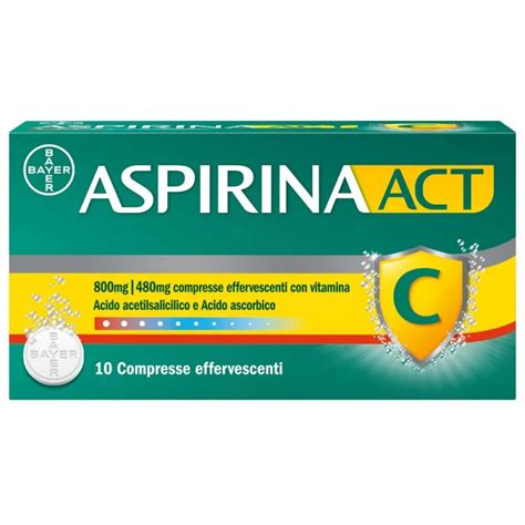 Bayer AspirinaAct 800 Mg 480 Mg Con Vitamina C 10 Compresse Effervescenti