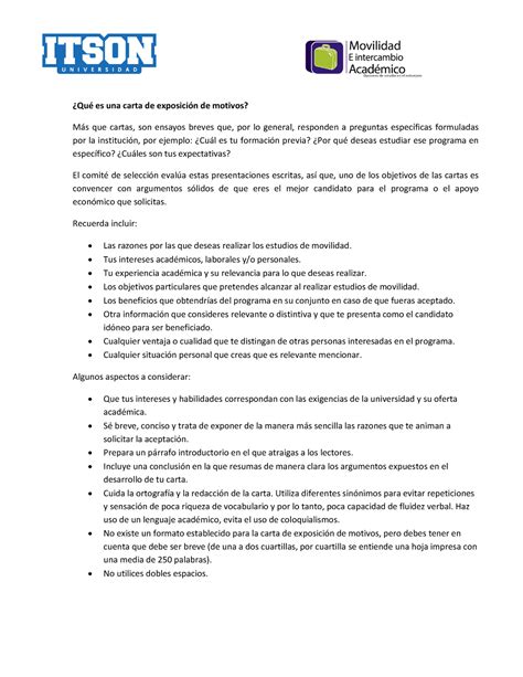 Carta de Motivos Movilidad Qué es una carta de exposición de