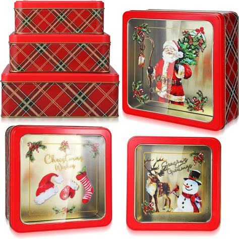 6 Pcs Christmas Cookie Tins With Lids For T Giving Metal