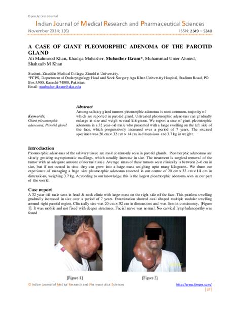 Pdf A Case Of Giant Pleomorphic Adenoma Of The Parotid Gland Ijmrps Journal