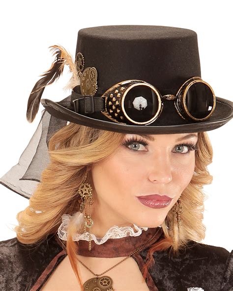 Steampunk Costume Top Hat With Flying Glasses buy ★ | Horror-Shop.com