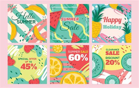 Summer Social Media Post Set Vector Art At Vecteezy