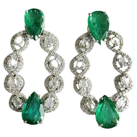 18k Gold Zambian Pear Shaped Emerald And Russian Carved Emerald Earrings At 1stdibs Russian