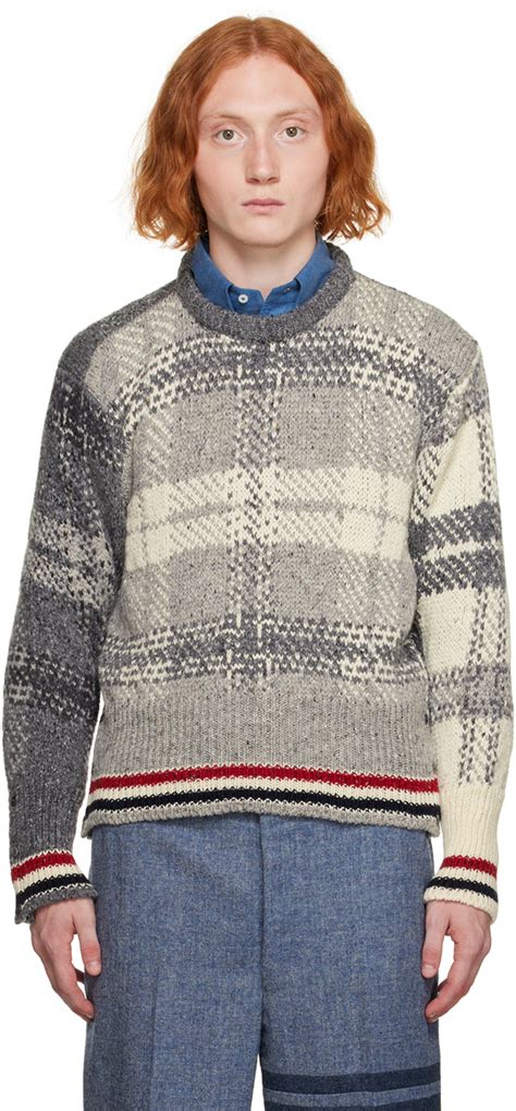 Gray Check Sweater By Thom Browne On Sale