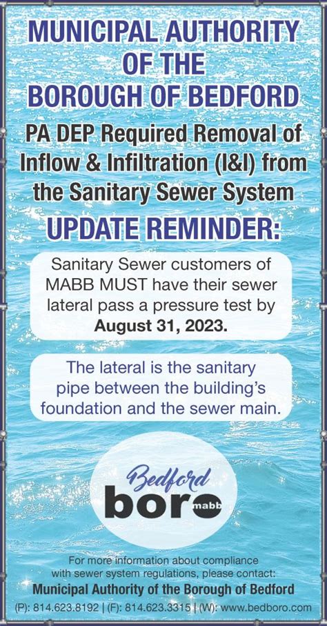 Reminder Sewer Lateral Pressure Test Deadline Is August 31 2023 Bedford Borough