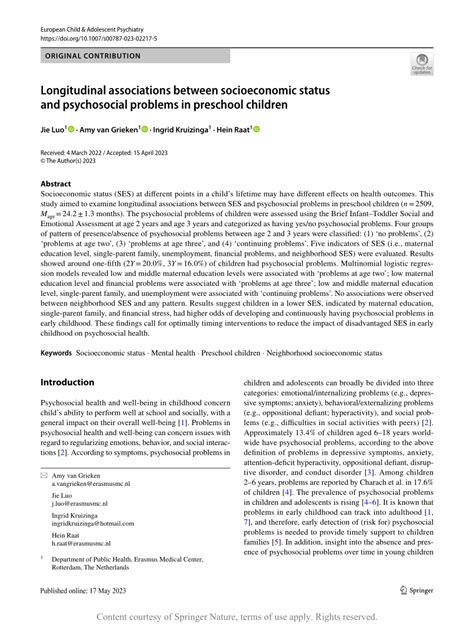 Pdf Longitudinal Associations Between Socioeconomic Status And