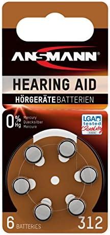 Ansmann Hearing Aid Batteries Pack Of 6 Size 312 Brown Zinc Air