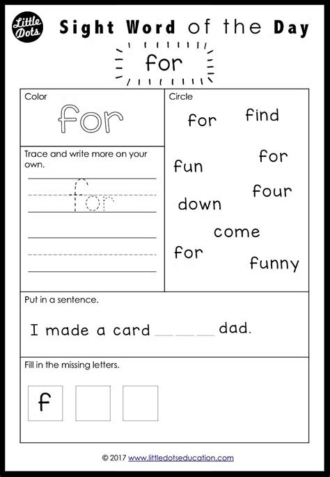 Free Pre-K Dolch Sight Words Worksheets Set 1