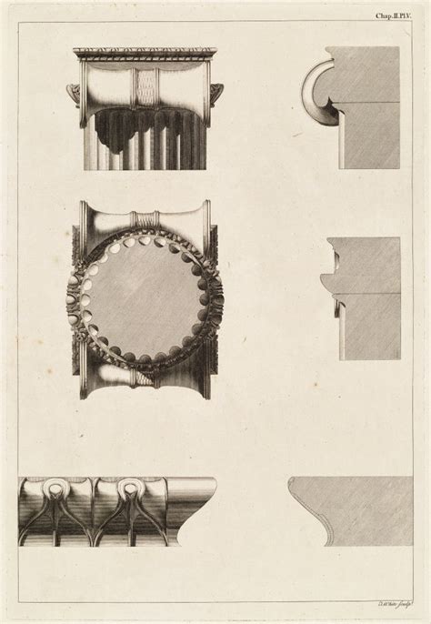 Elevations And Sections Of An Ionic Capital With A Detail And Section