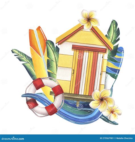 The Beach Yellow Cabin Is Wooden Striped With Surfboards Frangipani