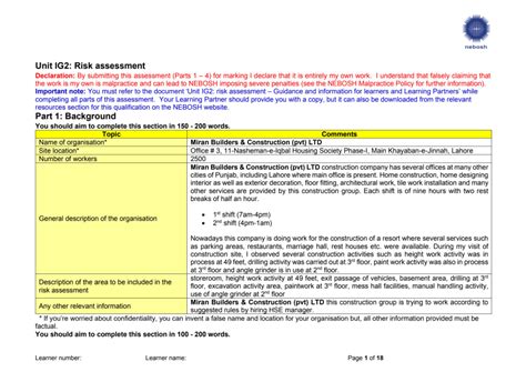 Solution Nebosh Ig2 Risk Assessment Safety Question Answer 56 Off