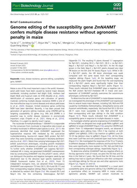 Pdf Genome Editing Of The Susceptibility Gene Zmnanmt Confers