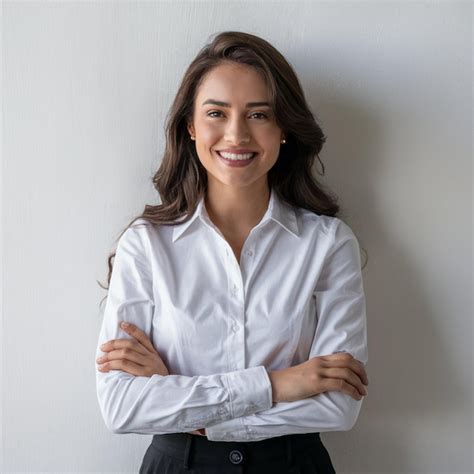 Una Mujer Con Los Brazos Cruzados Y Una Camisa Blanca Que Dice Est