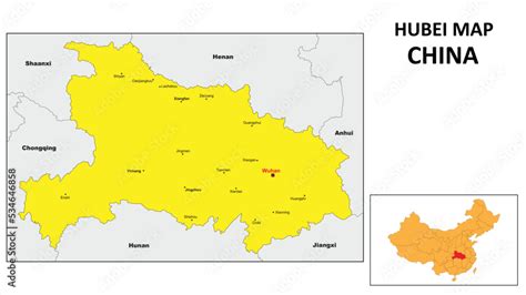 Hubei Map of China. Major city map of Hubei. Political map of Hubei ...