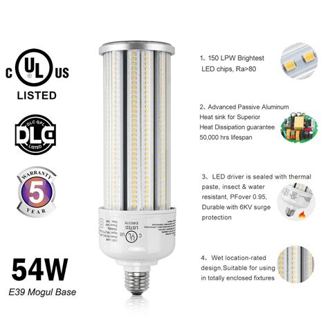 Indoor Outdoor Street Large Area Lighting Led Corn Bulb 54w Cob Light 6000k Dlc Ebay