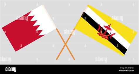 Crossed Flags Of Brunei And Bahrain Official Colors Correct