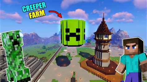 Building Automatic Creeper Farm In Minecraft Youtube