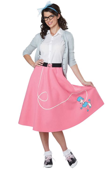 50s Pink Poodle Skirt Grease Pink Ladies Adult Costume Ebay