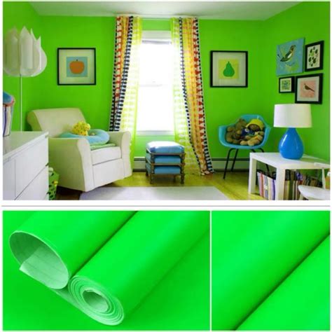 Bhw Wallpaper Self Adhesive Plain Color Green Pvc Waterproof Wall