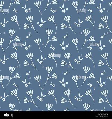 Floral Seamless Pattern Design White Flowers On Blue Background